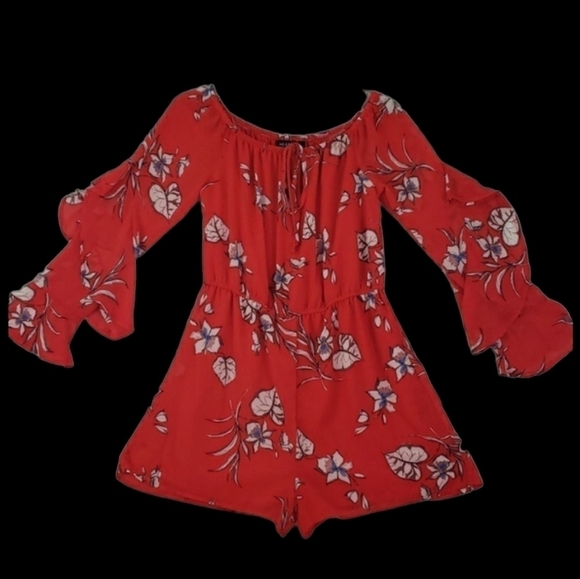 Heart Soul~Size L~Red White Blue Print Floral Long Sleeve Romper NWT - Picture 11 of 11